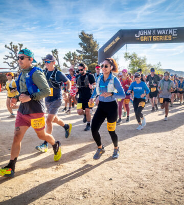 Participants at the start of the Pioneertown, CA Grit Series Half Marathon and 10K